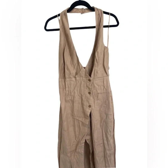 Anthropologie By Anthropologie Halter Utility Midi Dress Cream Tan Size M NEW - Picture 5 of 10